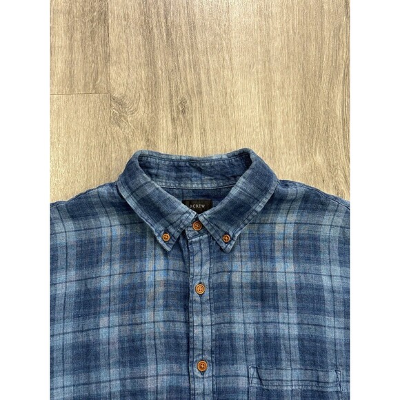 J. Crew Button Up Shirt Mens Large Blue Plaid Baird McNutt Irish Linen Classic - Picture 4 of 8